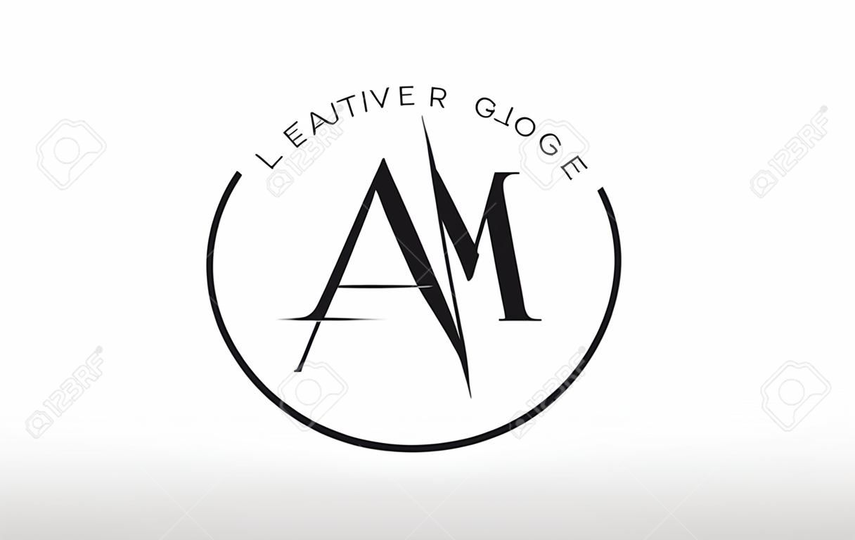 AM Letter Logo Design with Creative Intersected and Cutted Serif Font.