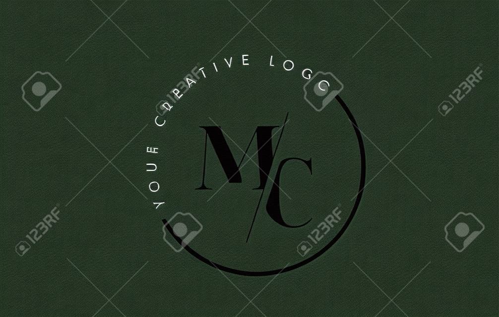 MC Letter Logo Design with Creative Intersected and Cutted Serif Font.