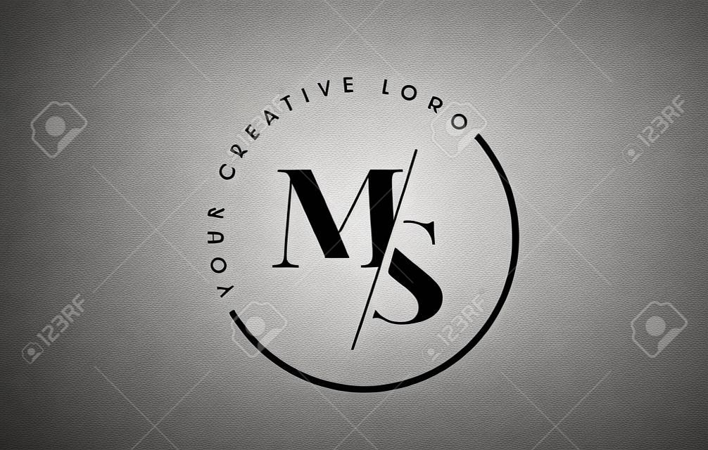 Дизайн логотипа MS Letter с креативным шрифтом с пересеченными и вырезанными засечками.