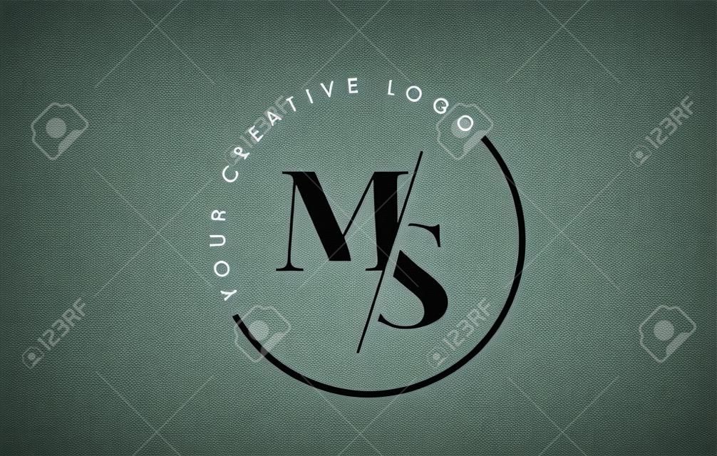 MS字母徽標設計，帶有創意相交和切線襯線字體。