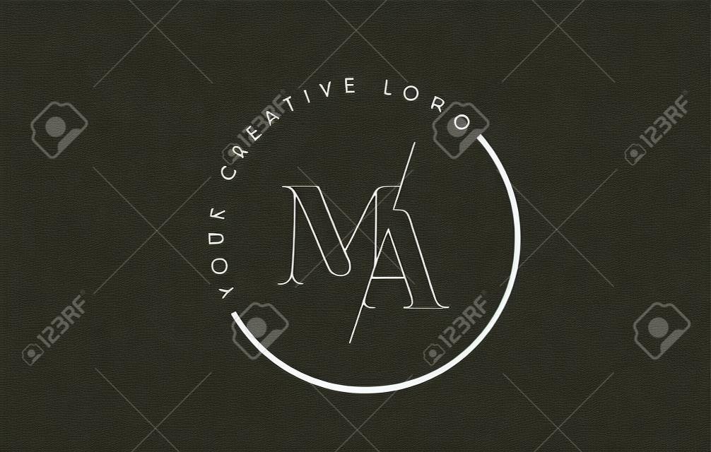 MA Логотип Дизайн логотипа с творческим пересеченным шрифтом и отрезанным шрифтом.