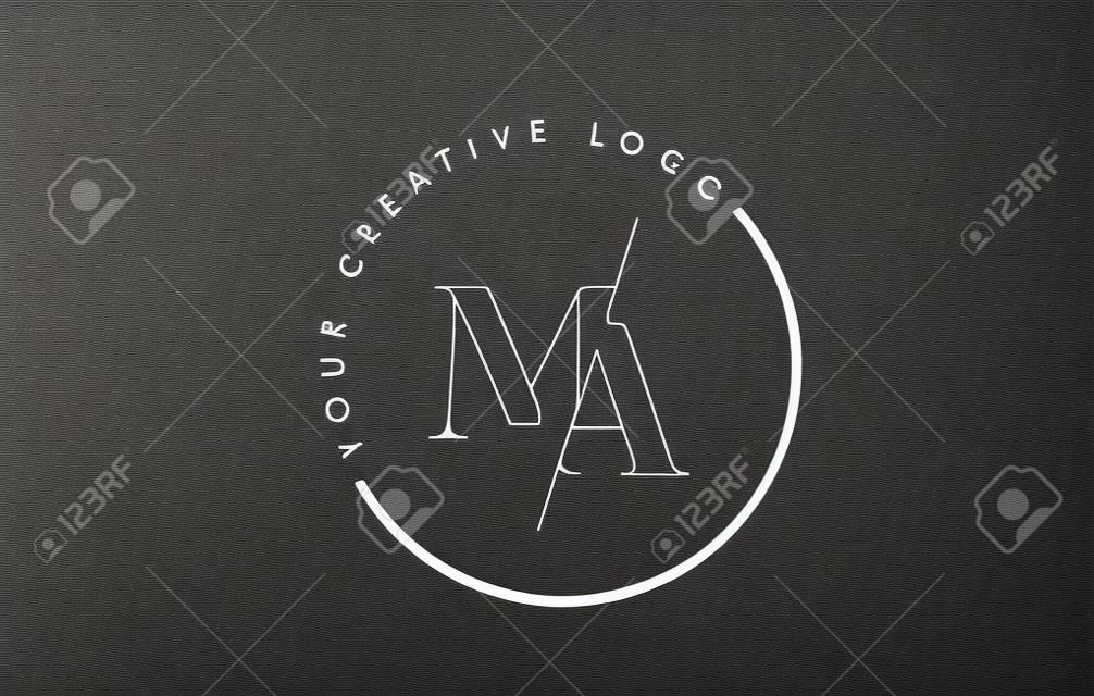MA Логотип Дизайн логотипа с творческим пересеченным шрифтом и отрезанным шрифтом.