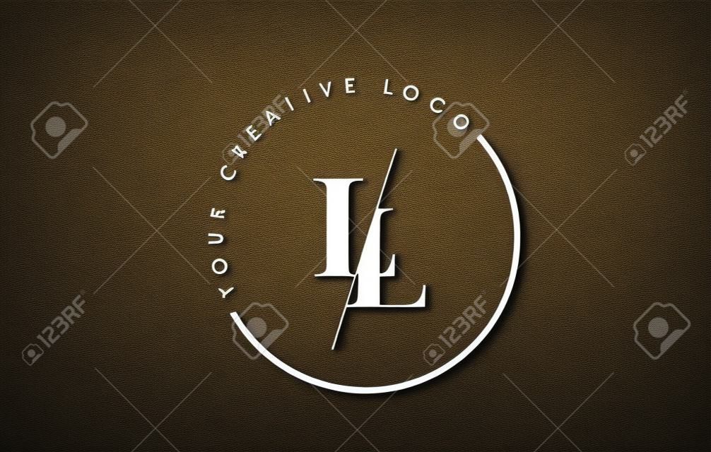 LL Letter Logo Design with Creative Intersected and Cutted Serif Font.