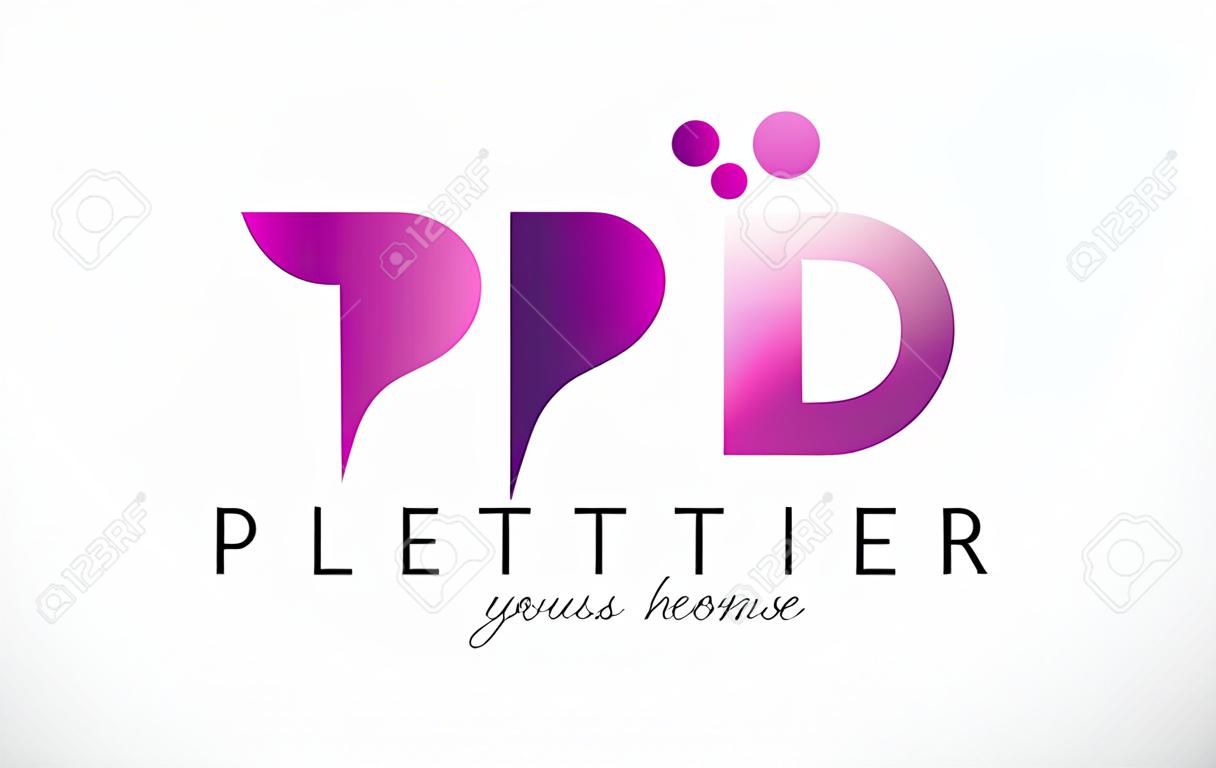 Modelo de design de logotipo de letra P com cores e pontos roxos