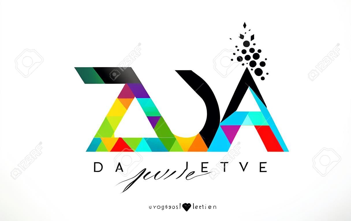 DA DA與五顏六色的生動的三角紋理設計傳染媒介例證的信件商標。