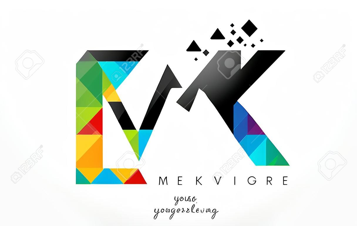 MK MK levél logó színes élénk háromszögek textúra Design vektor illusztráció.