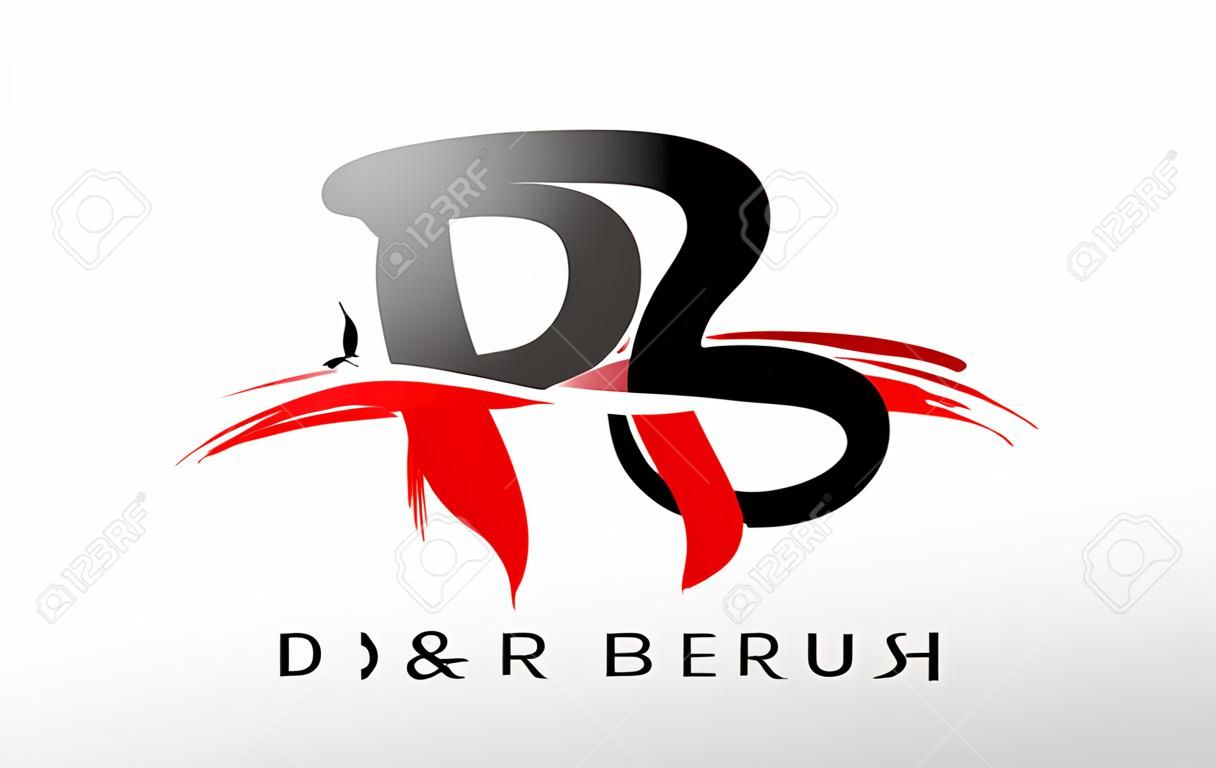 DR D R Brush Logo Letters Design with Red and Black Colors and Brush Letter Concept.