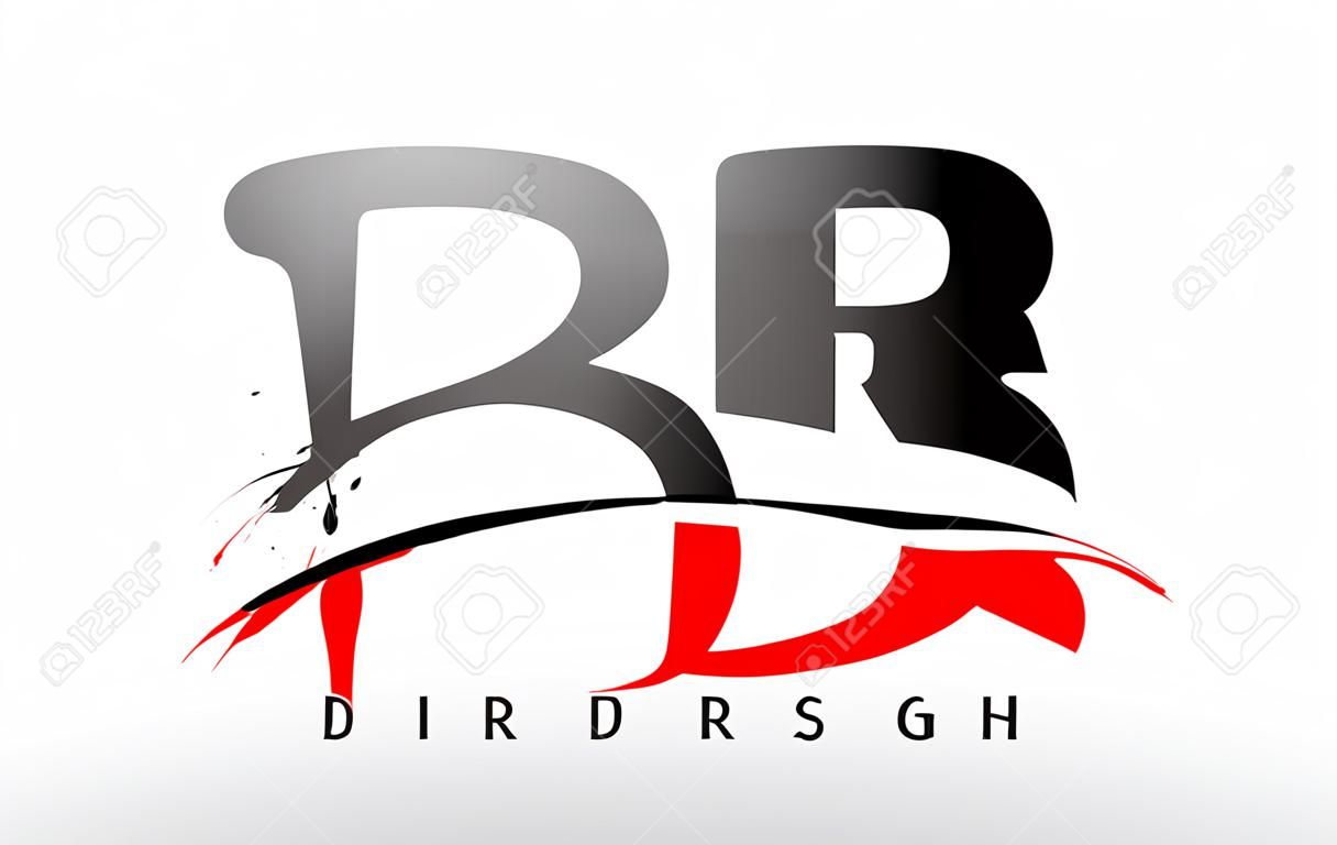DR D R Brush Logo Letters Design with Red and Black Colors and Brush Letter Concept.