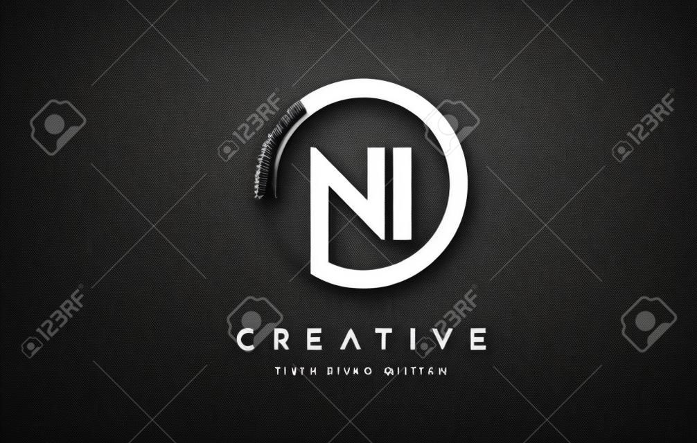 NI Circular Letter Logo with Circle Brush Design and Black Background.