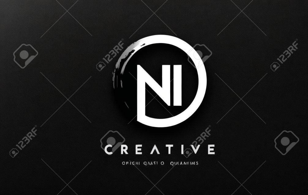 NI Circular Letter Logo with Circle Brush Design and Black Background.