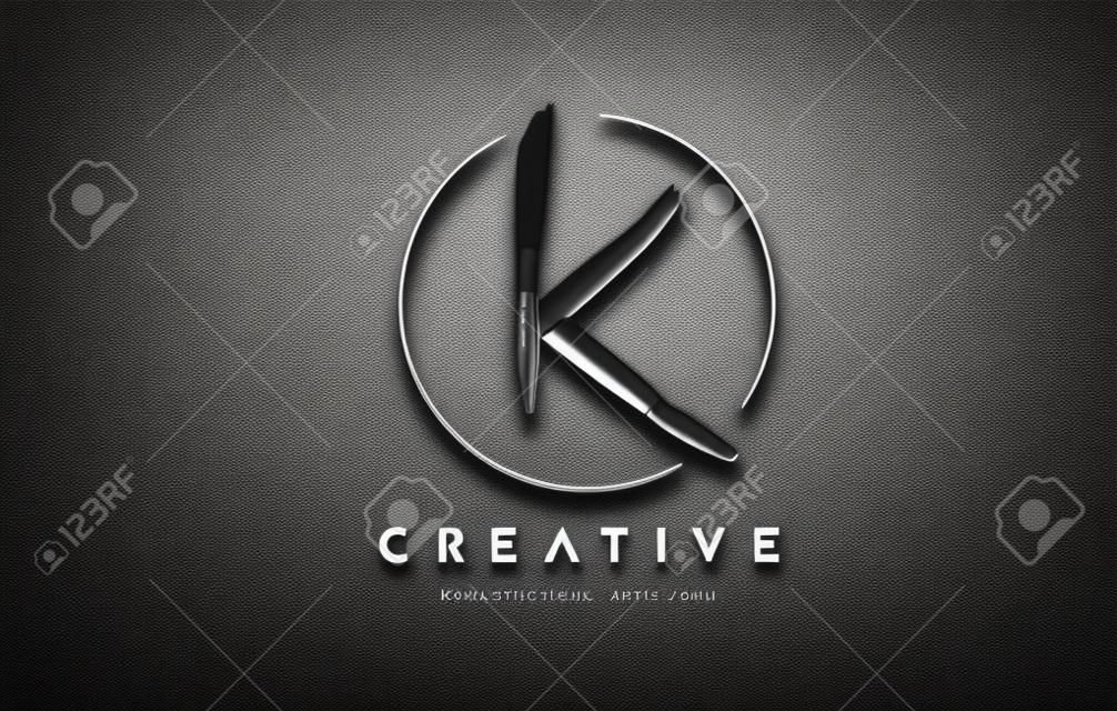 K Fırça Harf Logo Tasarımı. Sanatsal El Yazısı Fırça Harfler Logo Kavramı Vektör.