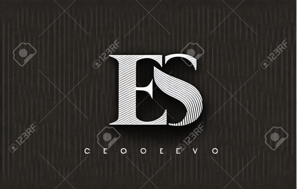 ES Logo design többszörös sorokkal. Művészeti Elegáns Fekete-fehér Lines ikon vektoros illusztráció.