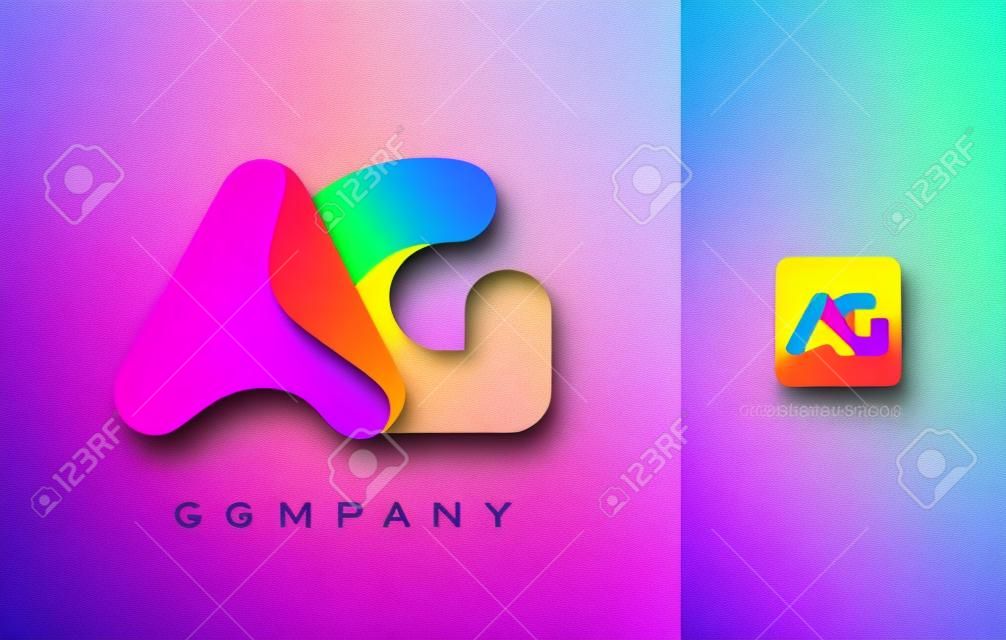 AG Logo Letter With Rainbow Vibrant Colors. Colorful Modern Trendy Purple and Magenta Letters Vector Illustration.