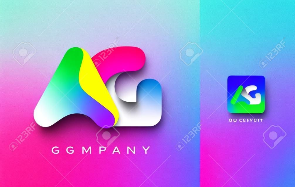 AG Logo Letter With Rainbow Vibrant Colors. Colorful Modern Trendy Purple and Magenta Letters Vector Illustration.
