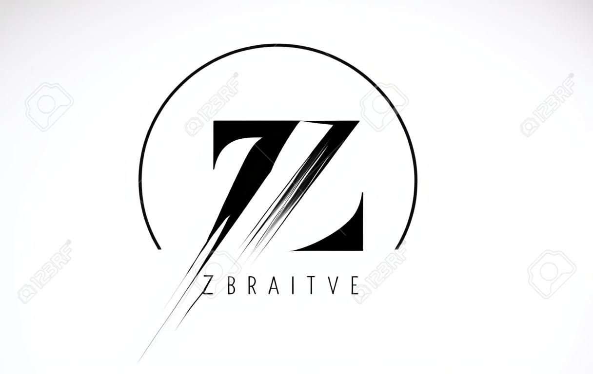 Z Brush Stroke Letter Logo Design. Black Paint Logo Leters Icon with Elegant Circle Vector Design.
