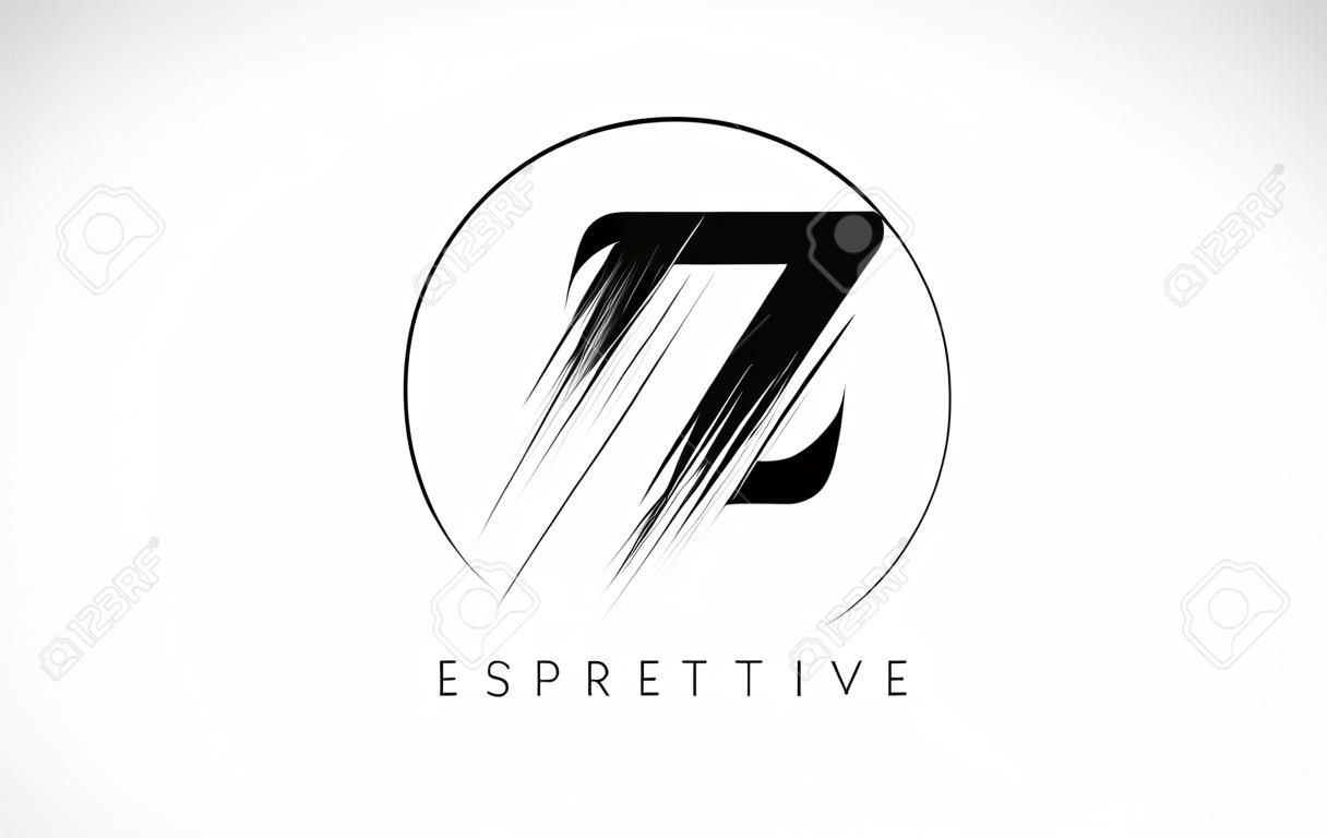 Z Brush Stroke Letter Logo Design. Black Paint Logo Leters Icon with Elegant Circle Vector Design.