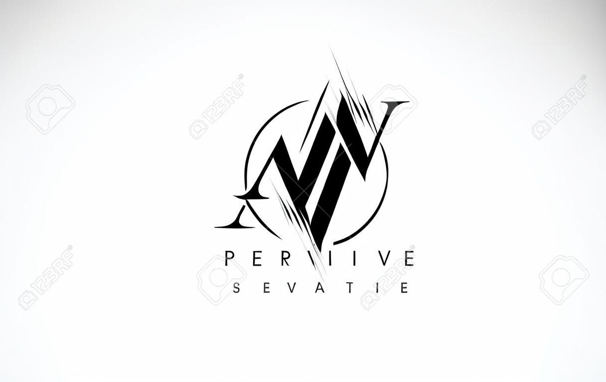 AV Borstel Stroke Letter Logo Design. Black Paint Logo Leters Pictogram met Elegant Circle Vector Design.