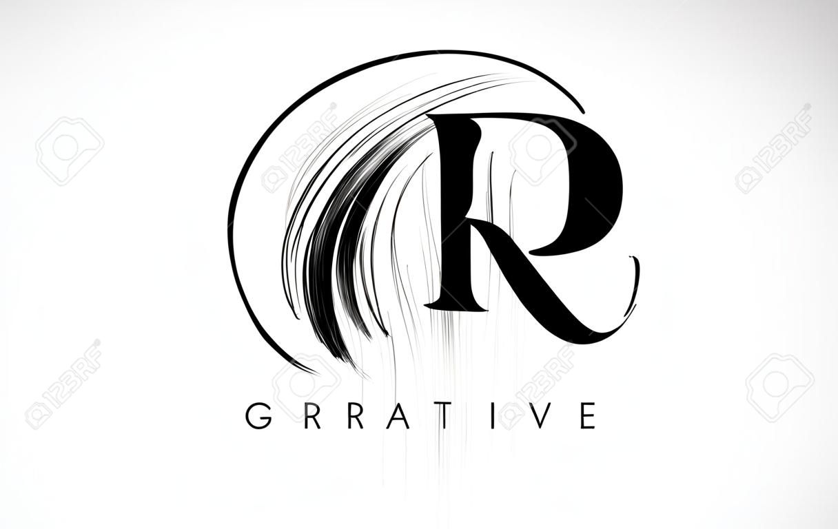 GR Borstel Stroke Letter Logo Design. Black Paint Logo Leters Pictogram met Elegant Circle Vector Design.
