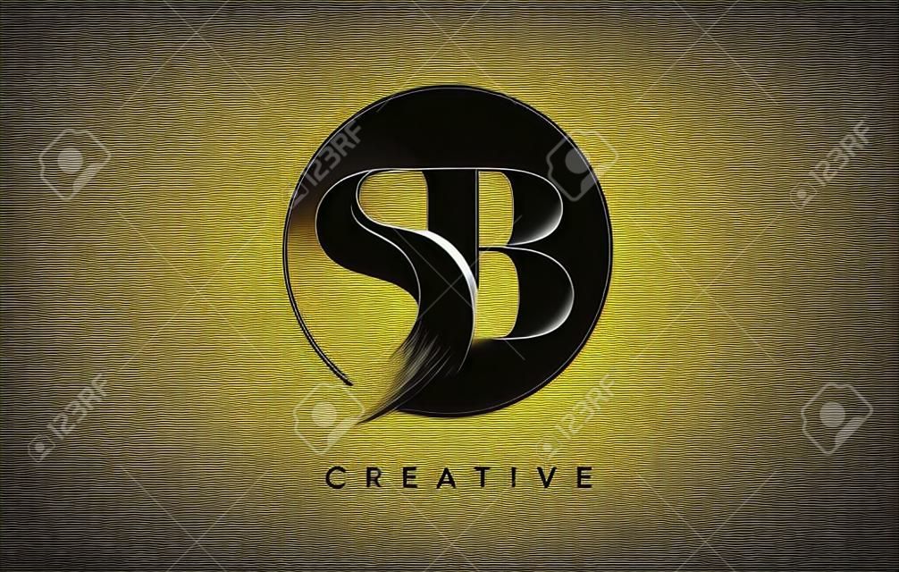 SB Brush Stroke Letter Logo Design. Icona di Leters di logo di vernice nera con design elegante cerchio vettoriale.