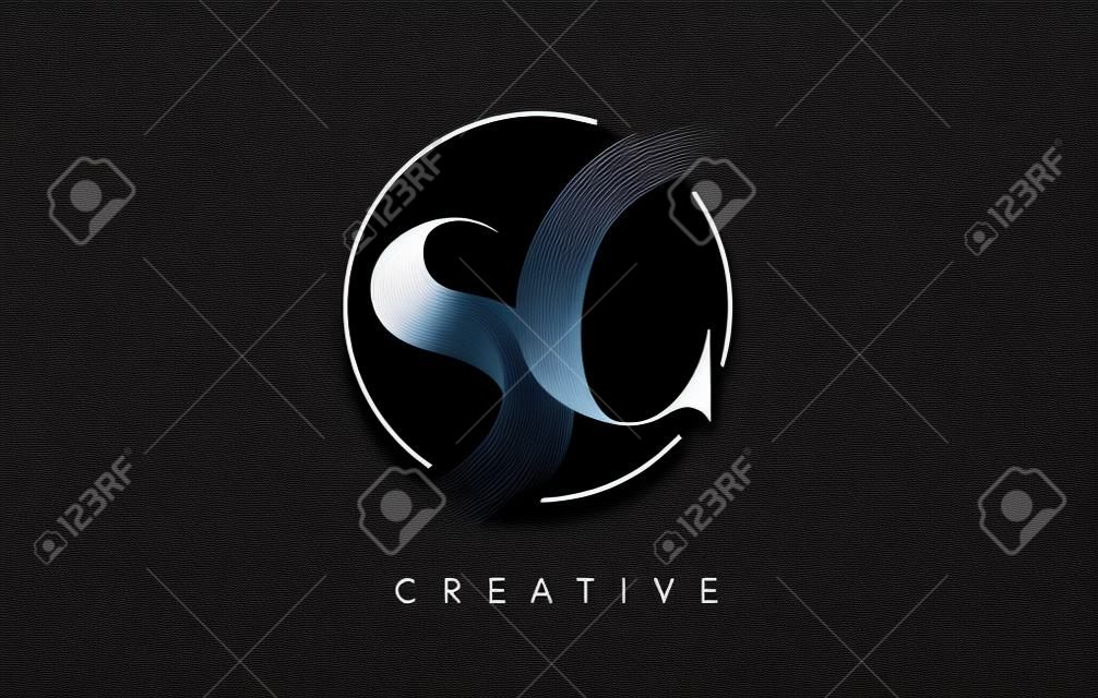 SC Brush Stroke Letter Logo Design. Icona di Leters di logo di vernice nera con design elegante cerchio vettoriale.