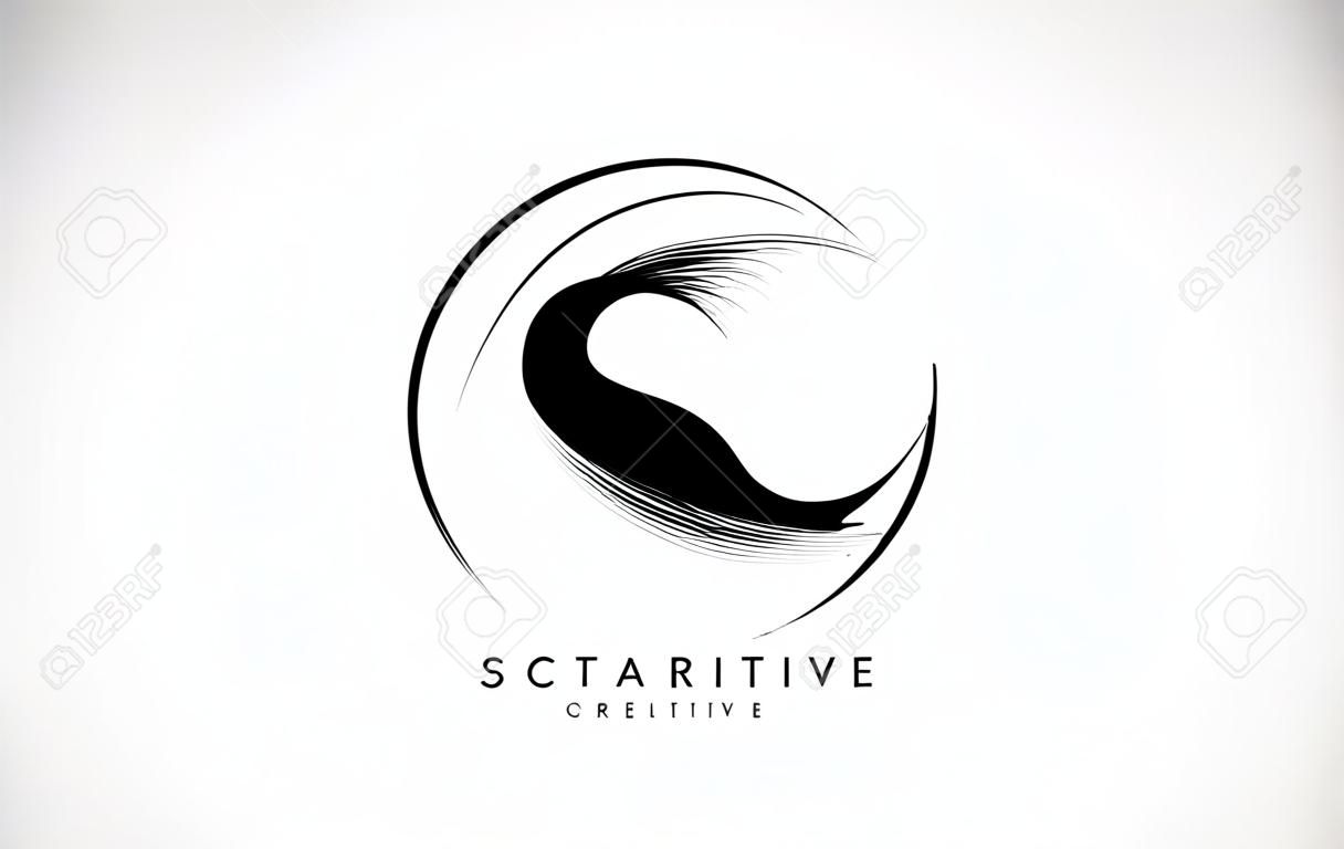 SC Borstel Stroke Letter Logo Design. Black Paint Logo Leters Pictogram met Elegant Circle Vector Design.