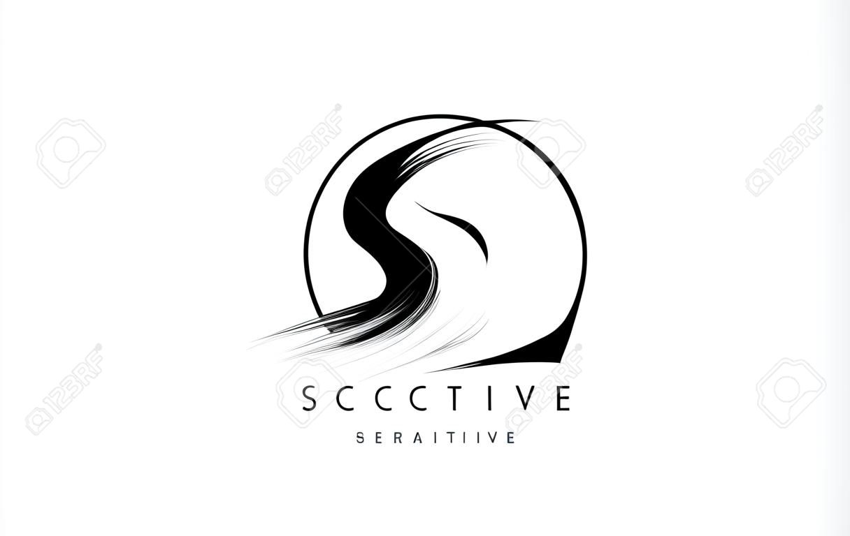 SC Brush Stroke Letter Logo Design. cone de Letters de logotipo de tinta preta com design de vetor de círculo elegante.