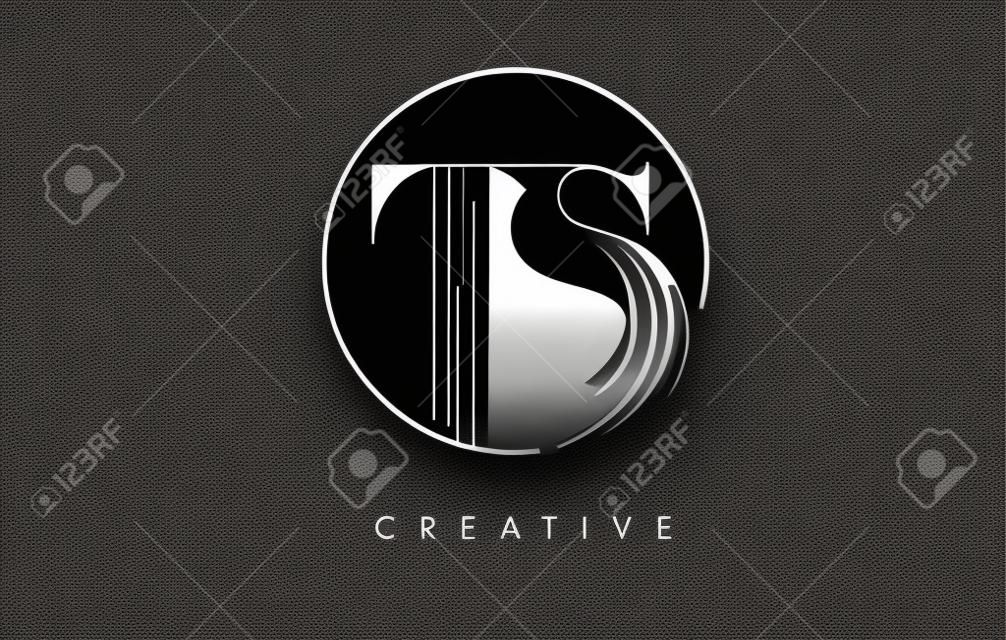 TS Brush Stroke Letter Design de logotipo. cone de Letters de logotipo de tinta preta com design elegante de vetor de círculo.