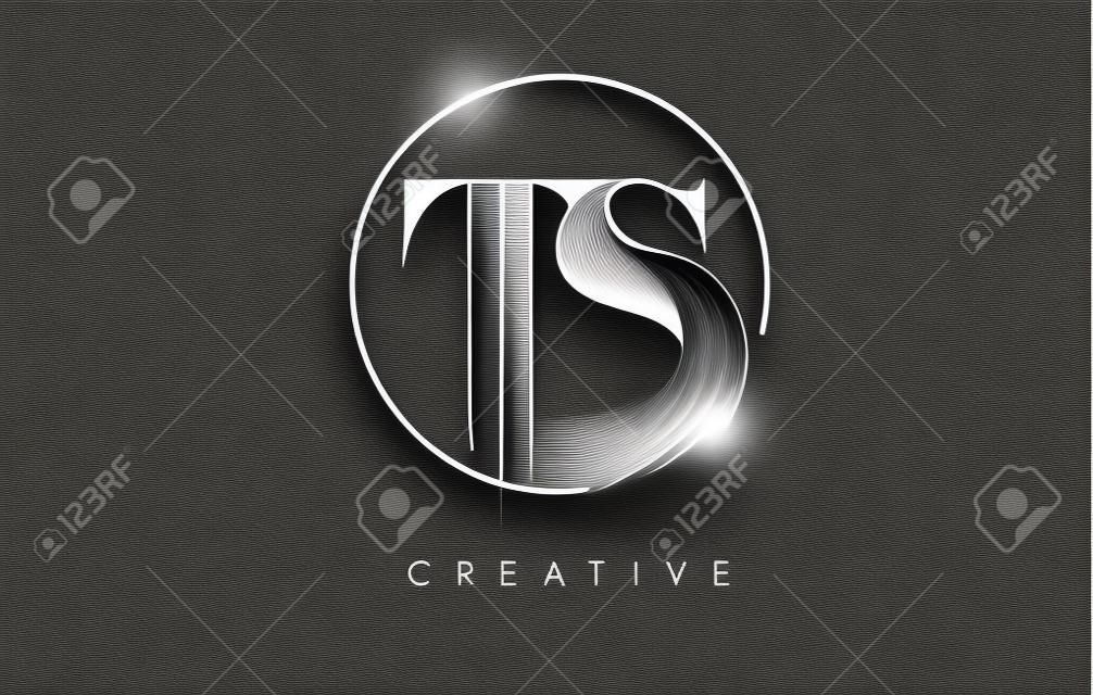 TS Brush Stroke Letter Design de logotipo. cone de Letters de logotipo de tinta preta com design elegante de vetor de círculo.