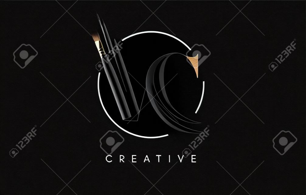 VC Borstel Stroke Letter Logo Design. Black Paint Logo Leters Pictogram met Elegant Circle Vector Design.