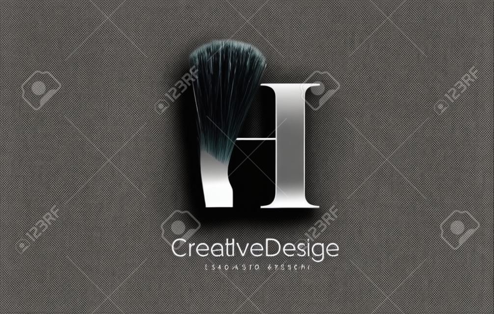 H Borstel Stroke Letter Logo Design. Black Paint Logo Leters Pictogram met Elegant Circle Vector Design.