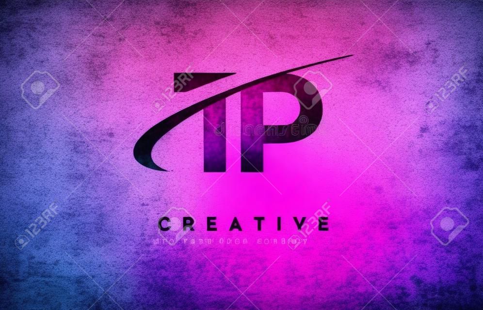 TP T P Grunge Letter Logo with Purple Vibrant Colors Design. Creative grunge vintage Letters Vector Logo Illustration.