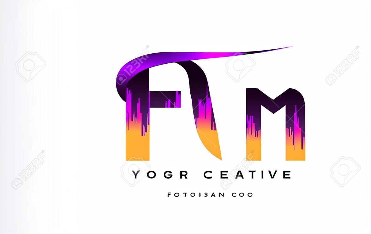 Em em grunge list logo z fioletowym, żywymi kolorami projektu. kreatywnych grunge rocznika listów wektor ilustracja logo.
