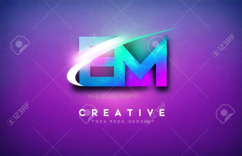 EM E M Grunge Letter Logo with Purple Vibrant Colors Design. Creative grunge vintage Letters Vector Logo Illustration.