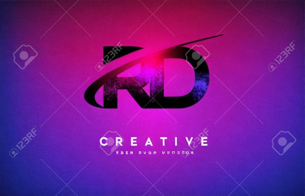 RD R D Grunge Letter Logo with Purple Vibrant Colors Design. Creative grunge vintage Letters Vector Logo Illustration.