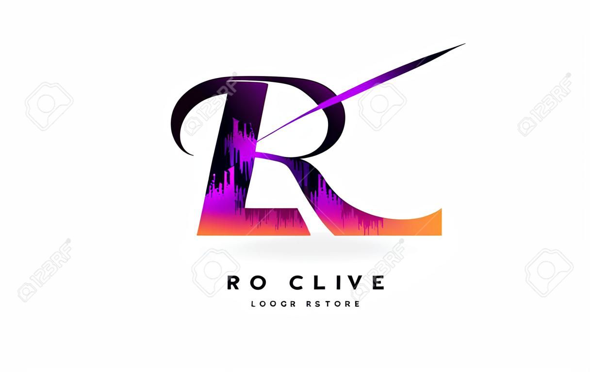 RS R S Grunge Letter Logo with Purple Vibrant Colors Design. Creative grunge vintage Letters Vector Logo Illustration.
