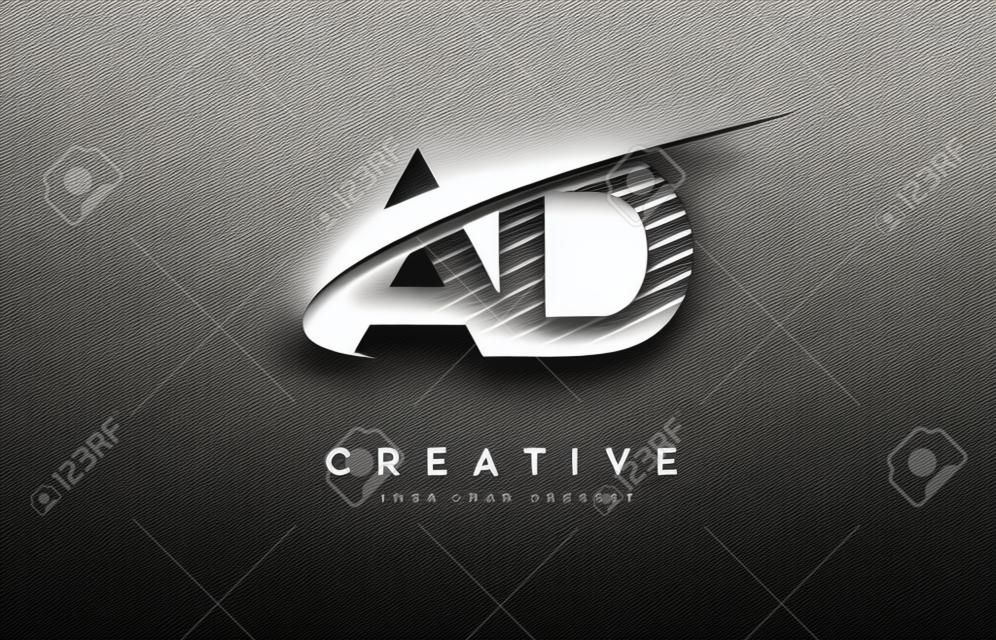 Дизайн логотипа AD AD Letter с Swoosh и черными линиями. Современные творческие линии зебры письма векторный логотип