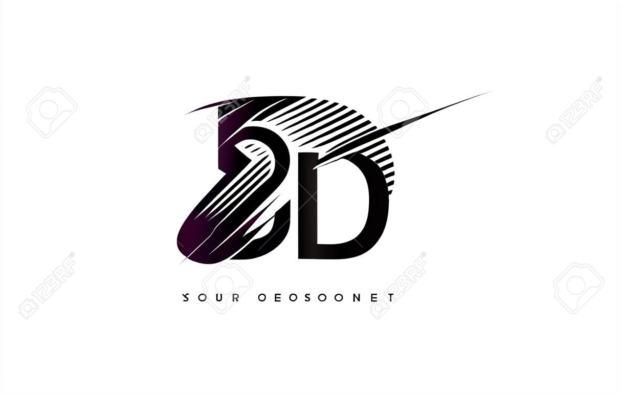 Projektowanie Logo litery SD SD z Swoosh i czarnymi liniami. Nowoczesne linie kreatywne zebry Litery Vector Logo