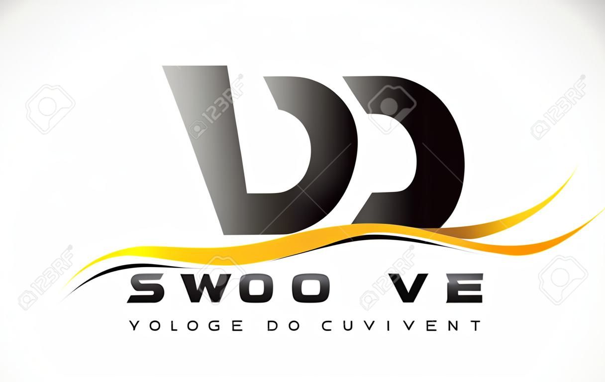 VD V D Swoosh Letter Logo Design with Modern Yellow Swoosh Curved Lines Vector Illustration.