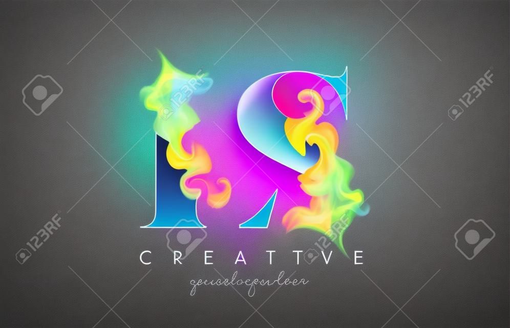LS  Vibrant Creative Leter Logo Design with Colorful Smoke Ink Flowing Vector Illustration.