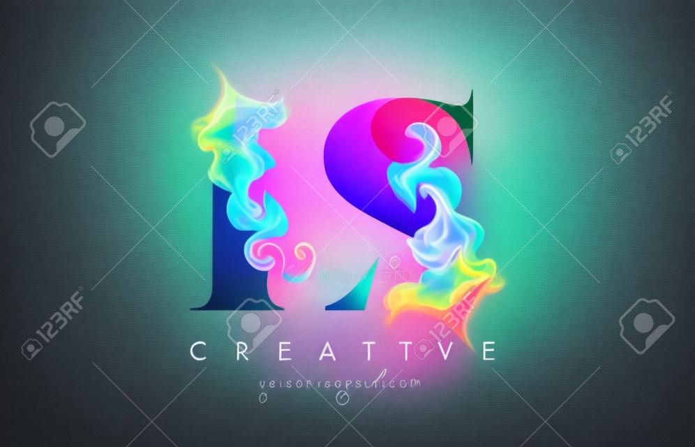 LS  Vibrant Creative Leter Logo Design with Colorful Smoke Ink Flowing Vector Illustration.