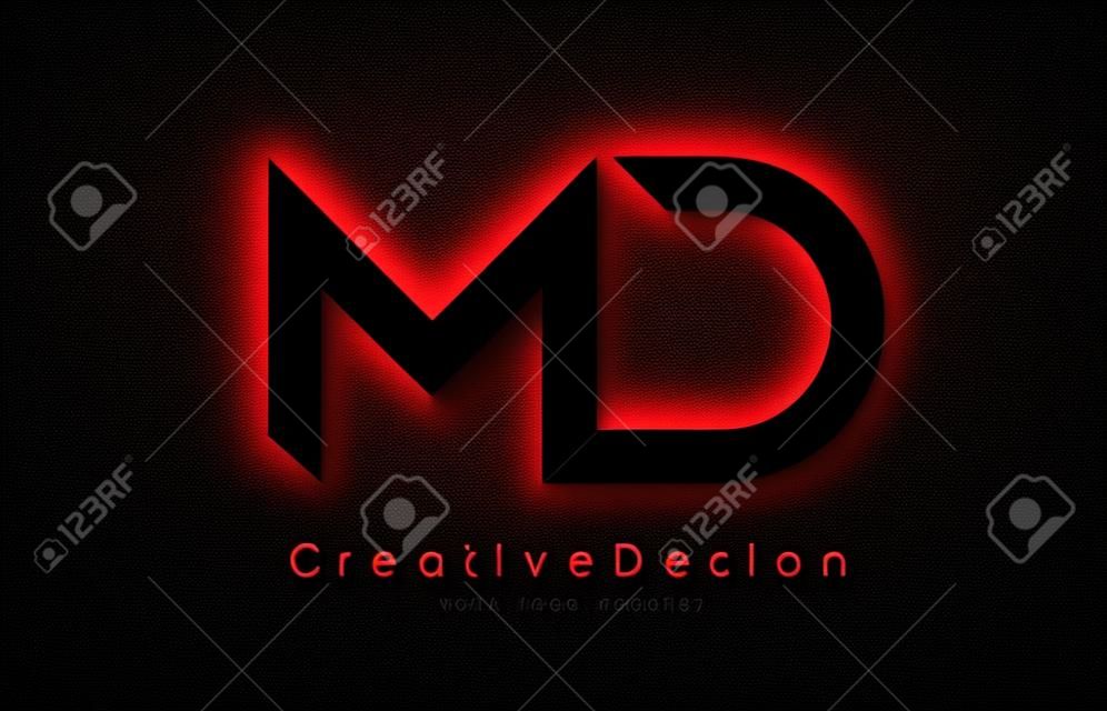 Red and Black MD M D Letter Logo Design in Black Colors. Creative Modern Letters Vector Icon Logo Illustration.
