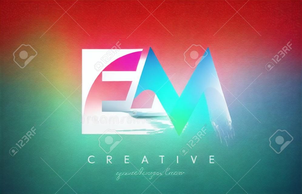 EM Letter Design with Brush Stroke and Modern 3D Look Vector Illustration.