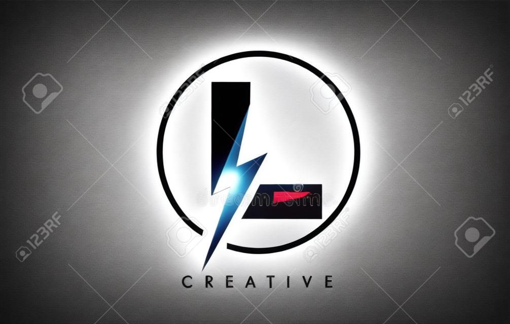 L-Brief-Logo-Design mit Blitz Blitz. Elektrischer Bolzen-Buchstabe-Logo-Vektor-Illustration.