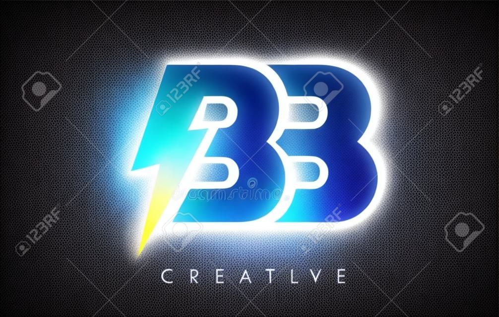 BB Letter Logo Design z oświetleniem Thunder Bolt. Ilustracja wektorowa Logo list elektryczny śruba.