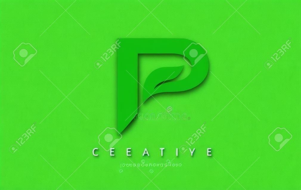 Projekt ikony logo litery P w zielonych kolorach. eko bio list projekt wektor ilustracja.