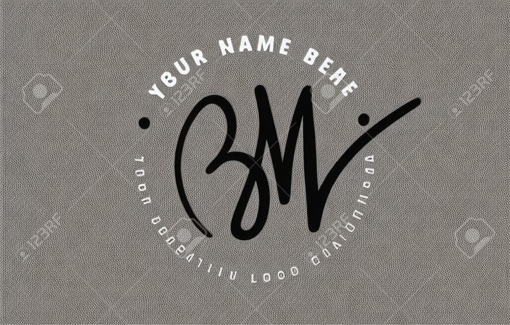 BW Handwritten Letters Logo Design with Circular Letter Pattern. Creative Handwritten Signature Logo Icon Vector Illustration.