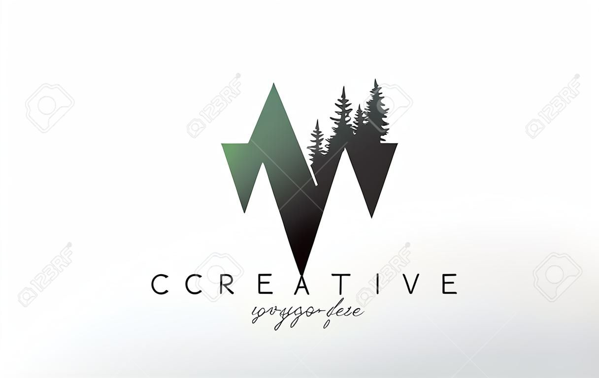 Creative V Letter Logo Idea With Pine Forest Trees. Letter V Design With Pine Tree on TopVector Illustration.
