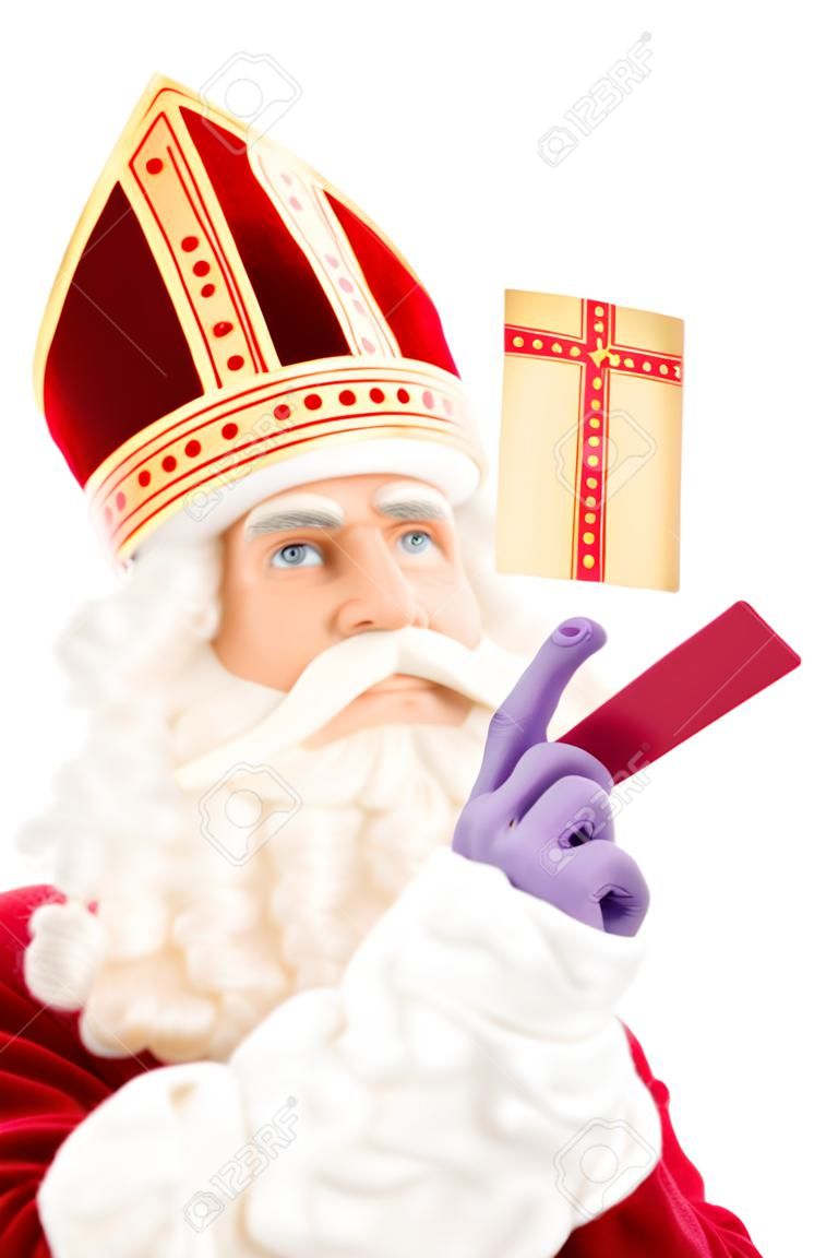 Sinterklaas z wizytówki. samodzielnie na białym tle. Holenderska postać Mikołaja