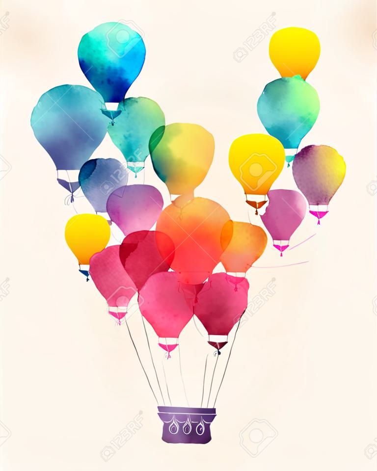 Watercolor vintage hot air balloon