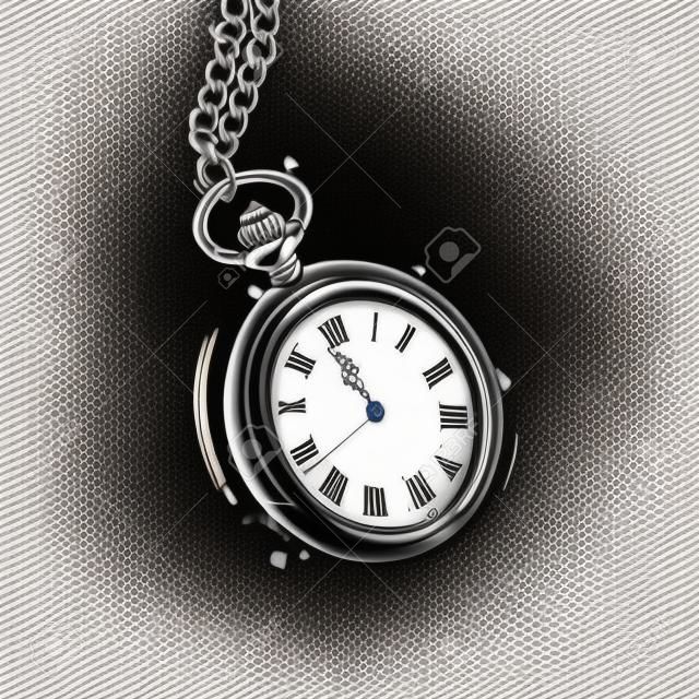 Vector astratto illustrazione di un orologio da tasca su una catena. Stile di affari. Moda maschile. Attività commerciale. Isolare su sfondo bianco.